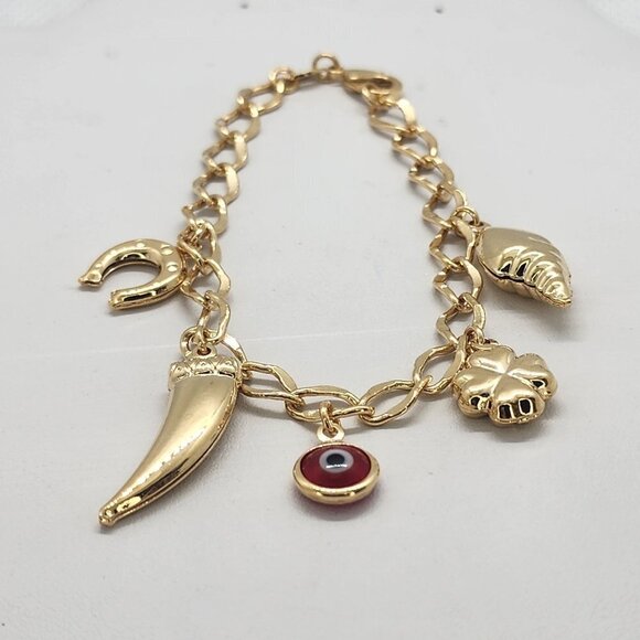 Jewelry - Brand New Brazilain 18k Gold filled Red Evil Eye Multi Charms Bracelet